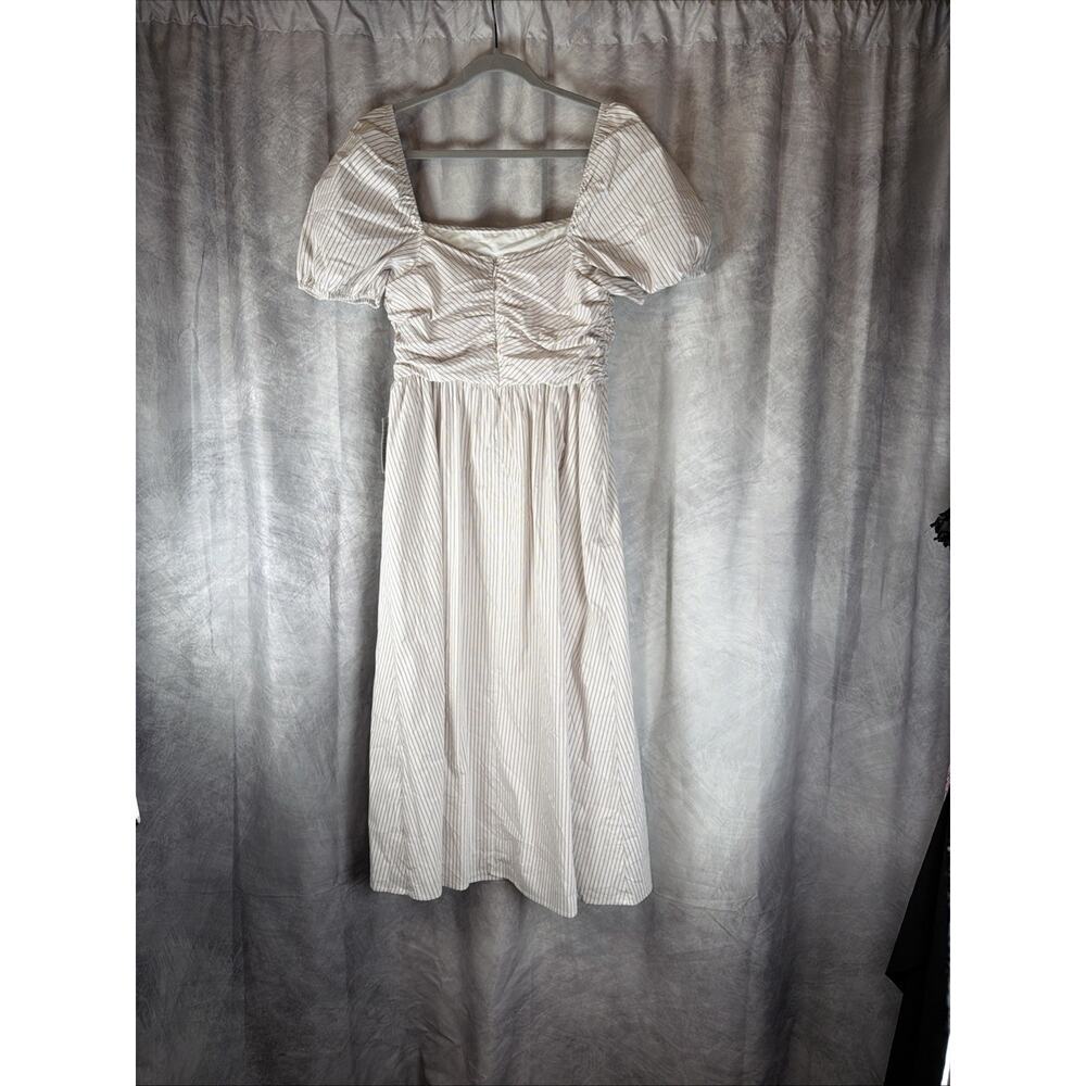 Charles Henry Women’s Ruched Striped Midi Dress Puff Sleeve Square Neck Size L - Picture 7 of 8